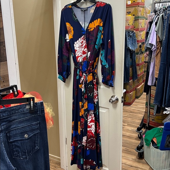 ELLOQUII | Printed Kimono L/S maxi dress faux wrap BEAUTIFUL! Sz 14 & 16 - Picture 6 of 9